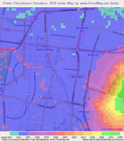 Prado Churubusco,Mexico Elevation Map