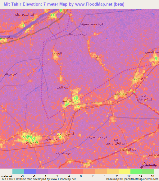 Mit Tahir,Egypt Elevation Map