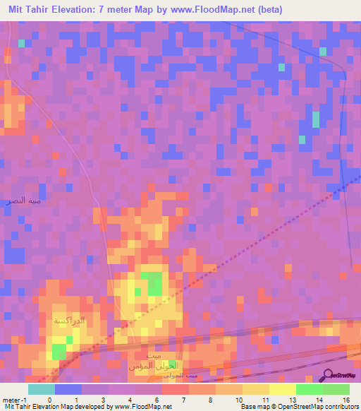 Mit Tahir,Egypt Elevation Map