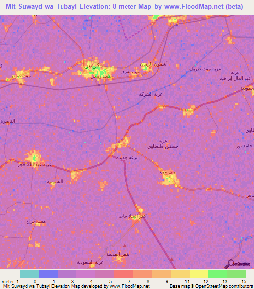 Mit Suwayd wa Tubayl,Egypt Elevation Map