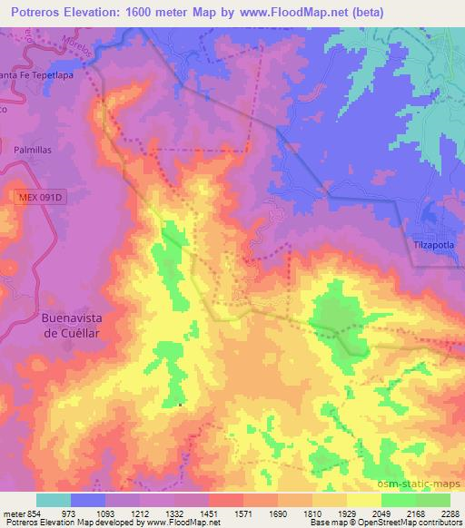 Potreros,Mexico Elevation Map