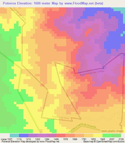 Potreros,Mexico Elevation Map