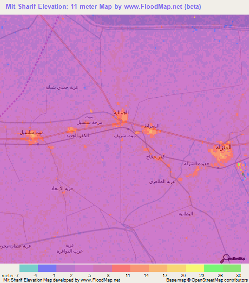 Mit Sharif,Egypt Elevation Map