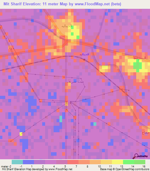 Mit Sharif,Egypt Elevation Map