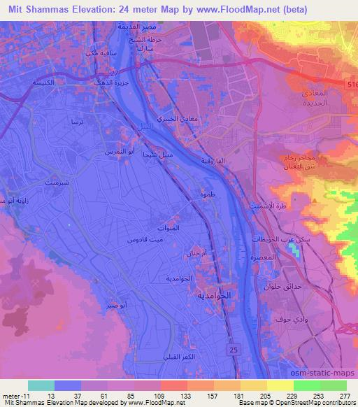 Mit Shammas,Egypt Elevation Map