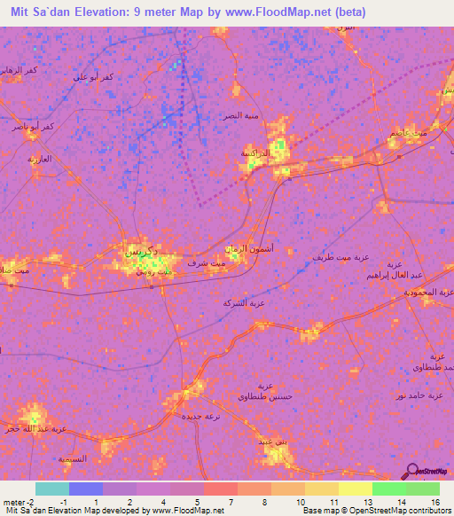 Mit Sa`dan,Egypt Elevation Map