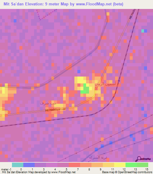 Mit Sa`dan,Egypt Elevation Map