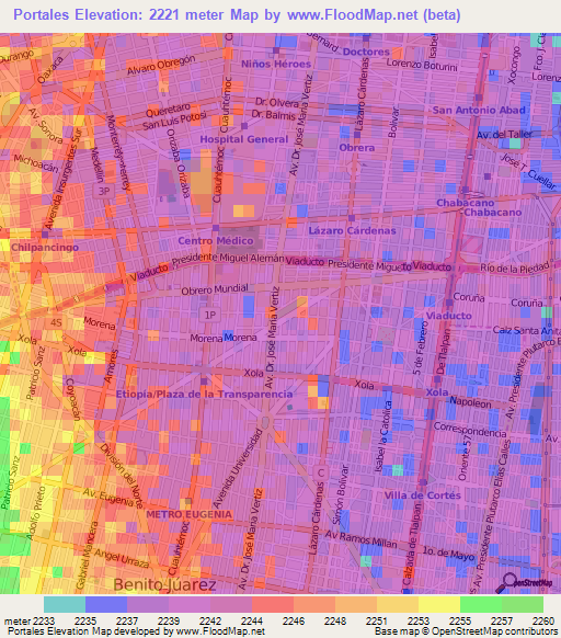 Portales,Mexico Elevation Map