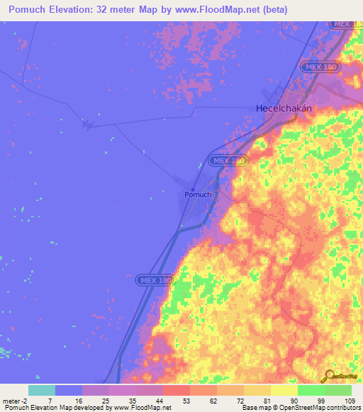 Pomuch,Mexico Elevation Map