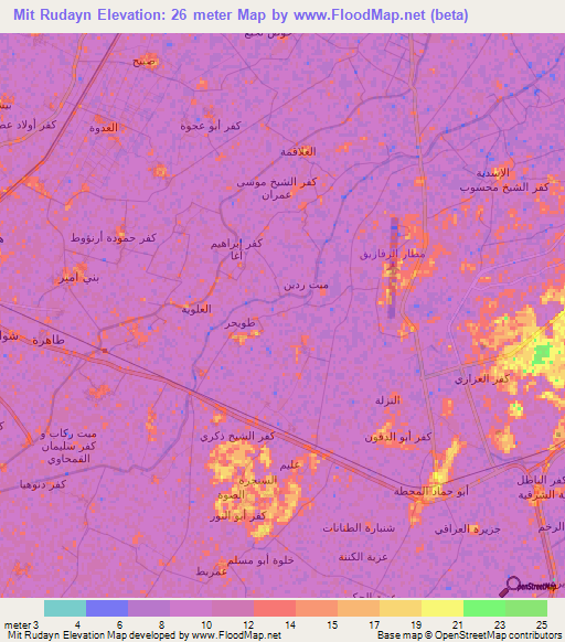 Mit Rudayn,Egypt Elevation Map