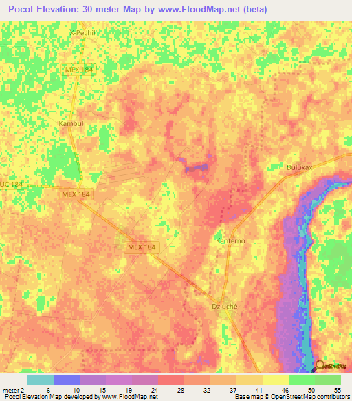 Pocol,Mexico Elevation Map