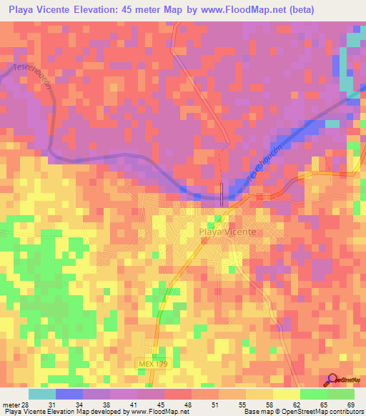 Playa Vicente,Mexico Elevation Map