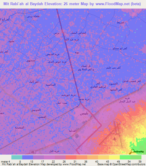 Mit Rabi`ah al Baydah,Egypt Elevation Map