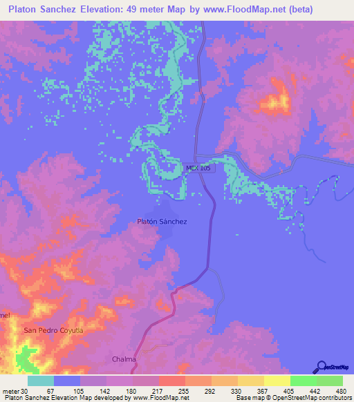 Platon Sanchez,Mexico Elevation Map