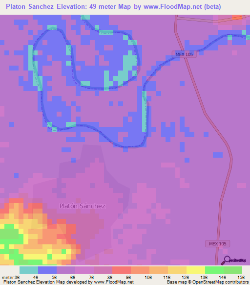 Platon Sanchez,Mexico Elevation Map