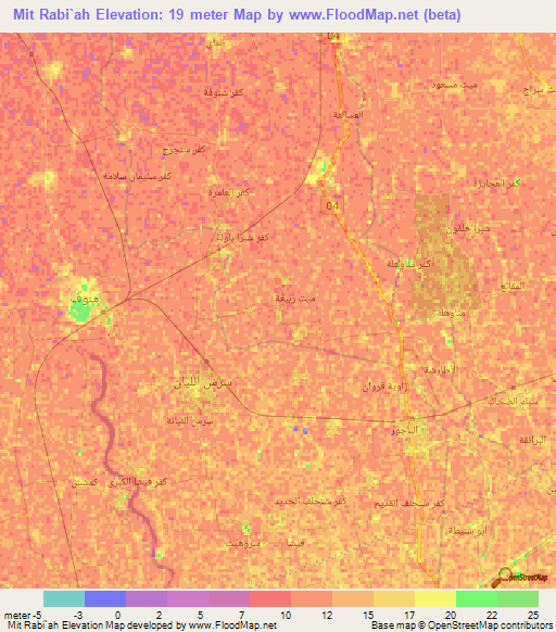 Mit Rabi`ah,Egypt Elevation Map