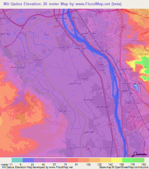 Mit Qadus,Egypt Elevation Map