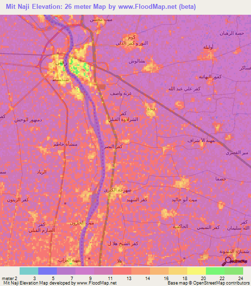 Mit Naji,Egypt Elevation Map