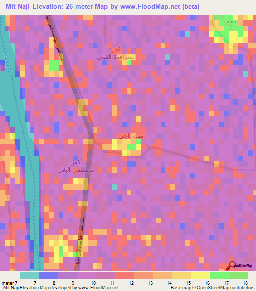 Mit Naji,Egypt Elevation Map