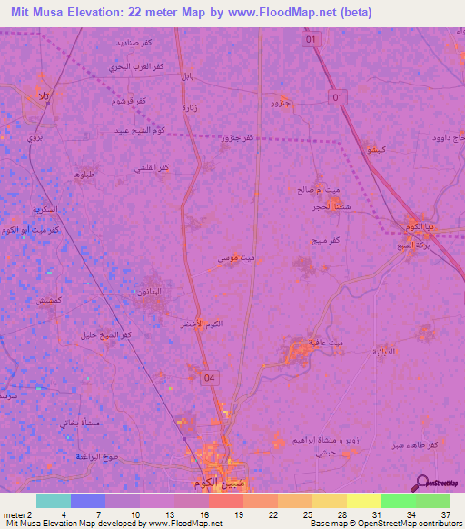 Mit Musa,Egypt Elevation Map