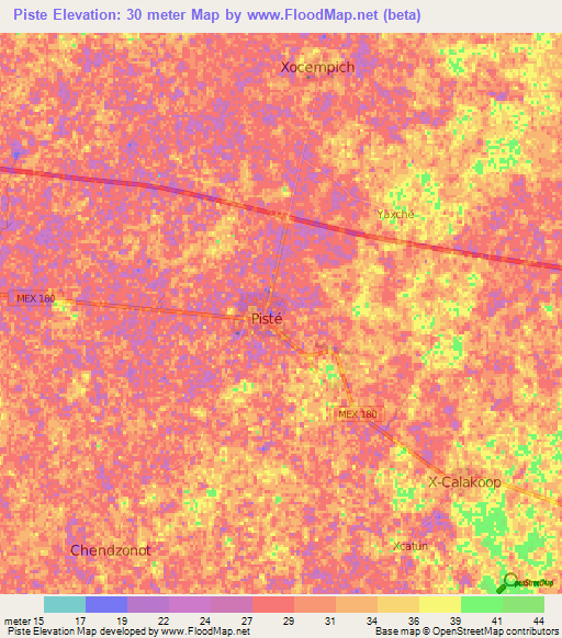 Piste,Mexico Elevation Map