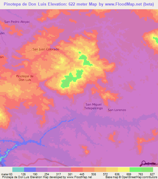 Pinotepa de Don Luis,Mexico Elevation Map