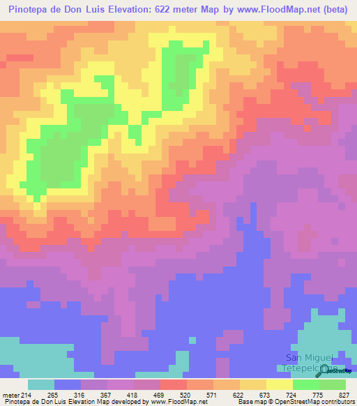 Pinotepa de Don Luis,Mexico Elevation Map