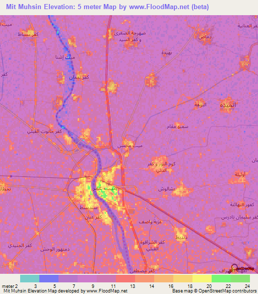 Mit Muhsin,Egypt Elevation Map