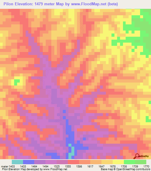 Pilon,Mexico Elevation Map