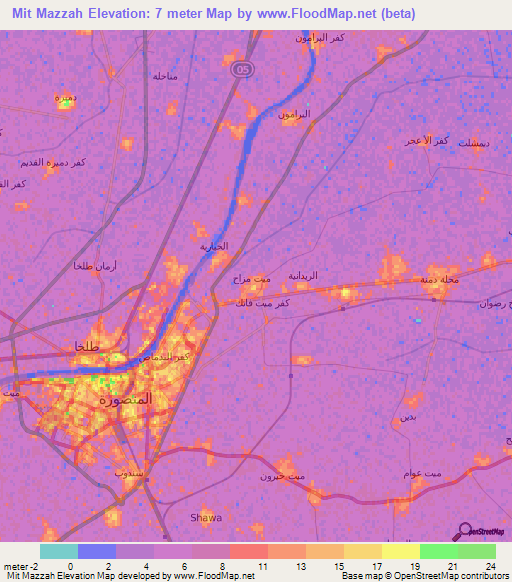 Mit Mazzah,Egypt Elevation Map