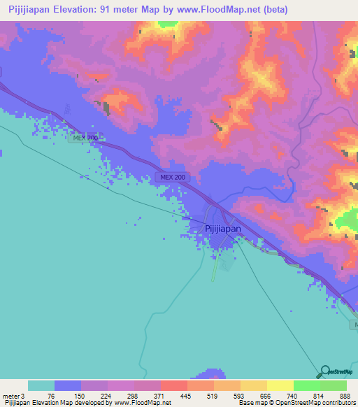 Pijijiapan,Mexico Elevation Map