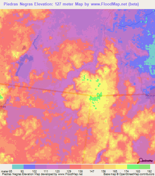 Piedras Negras,Mexico Elevation Map