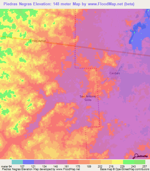 Piedras Negras,Mexico Elevation Map