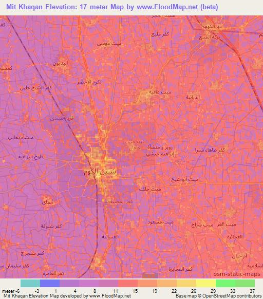 Mit Khaqan,Egypt Elevation Map