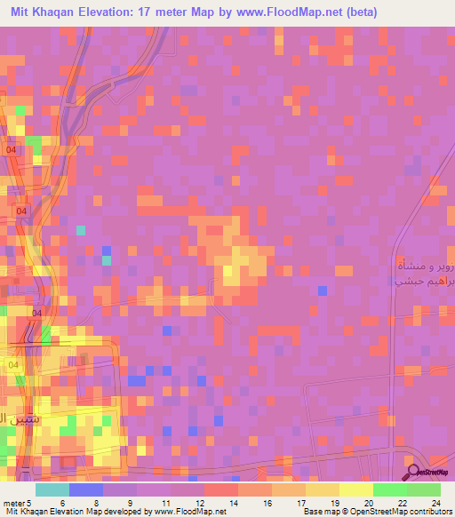 Mit Khaqan,Egypt Elevation Map