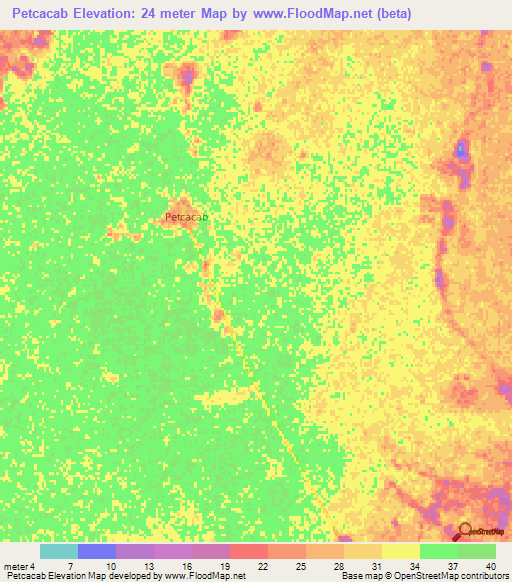 Petcacab,Mexico Elevation Map