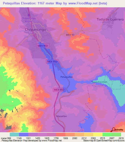 Petaquillas,Mexico Elevation Map