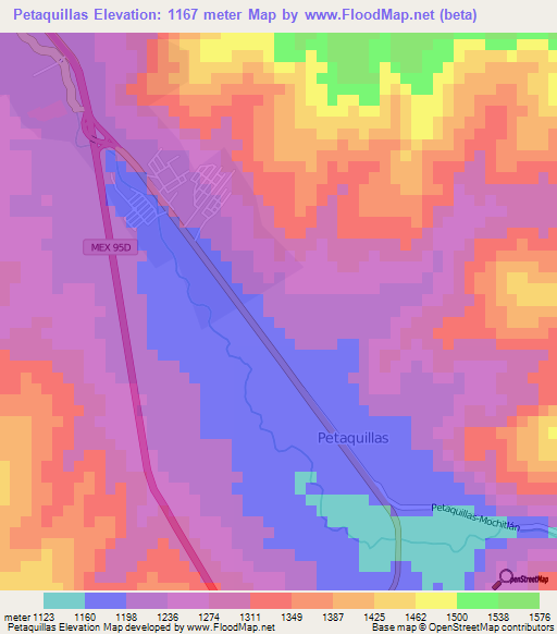 Petaquillas,Mexico Elevation Map