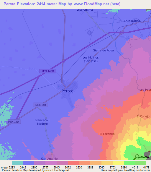 Perote,Mexico Elevation Map