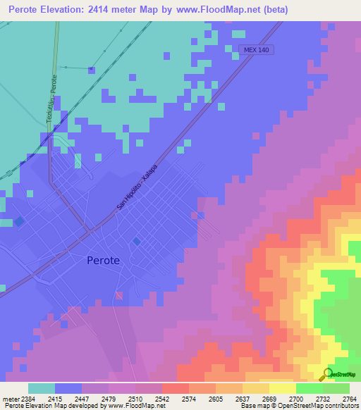 Perote,Mexico Elevation Map