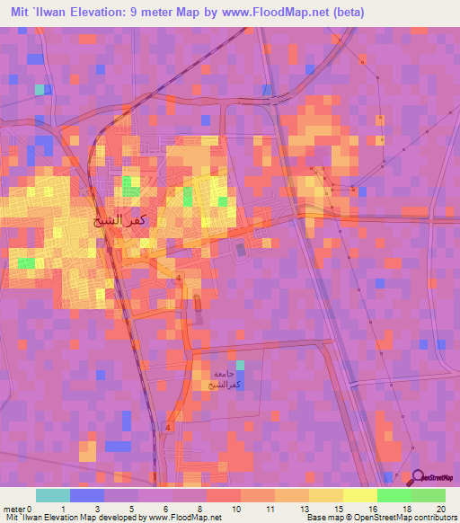 Mit `Ilwan,Egypt Elevation Map