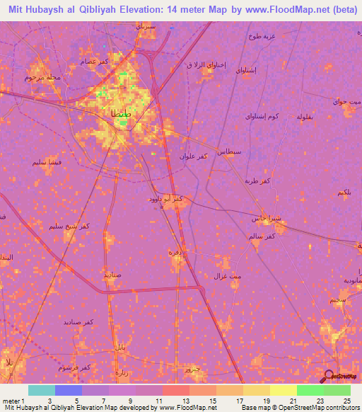 Mit Hubaysh al Qibliyah,Egypt Elevation Map