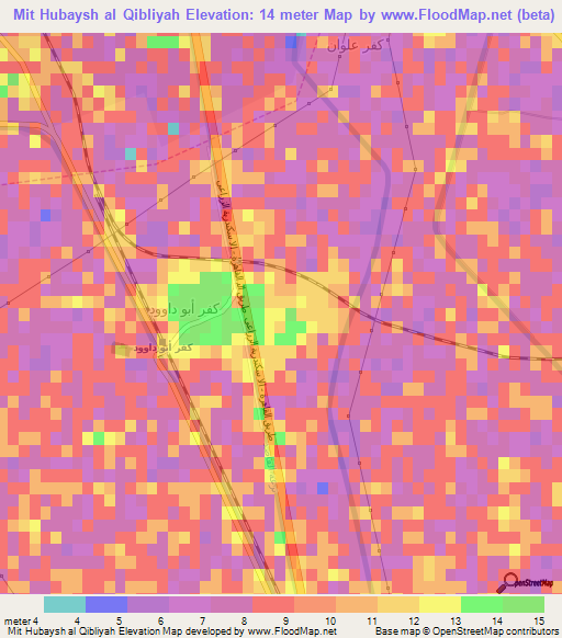 Mit Hubaysh al Qibliyah,Egypt Elevation Map