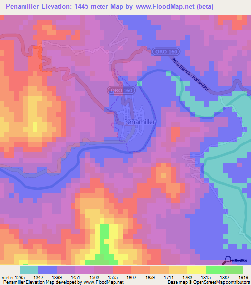 Penamiller,Mexico Elevation Map