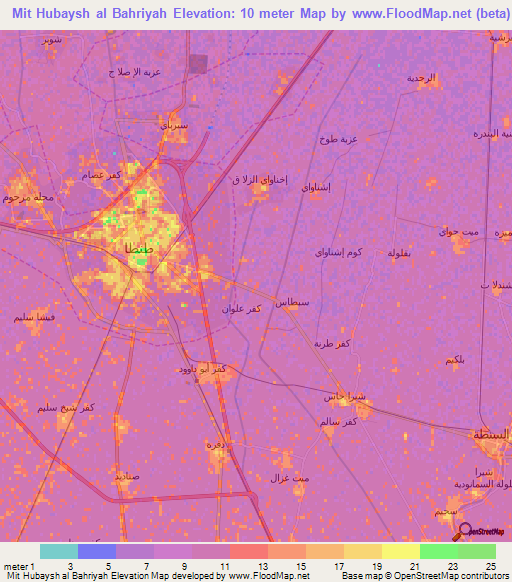 Mit Hubaysh al Bahriyah,Egypt Elevation Map