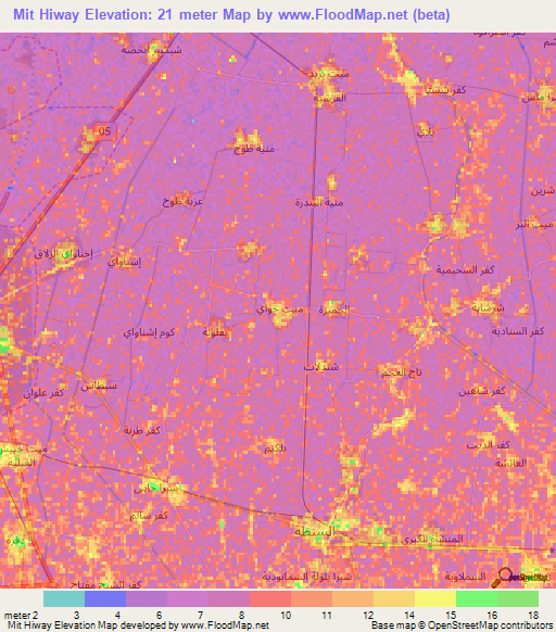 Mit Hiway,Egypt Elevation Map