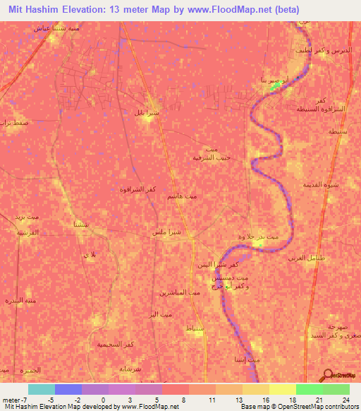 Mit Hashim,Egypt Elevation Map