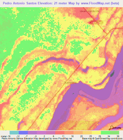 Pedro Antonio Santos,Mexico Elevation Map