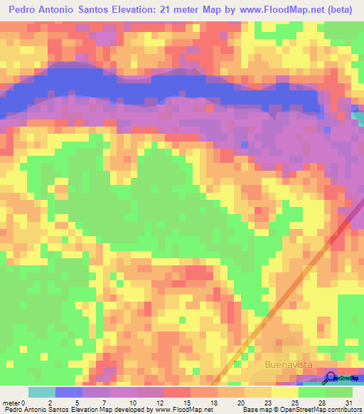 Pedro Antonio Santos,Mexico Elevation Map