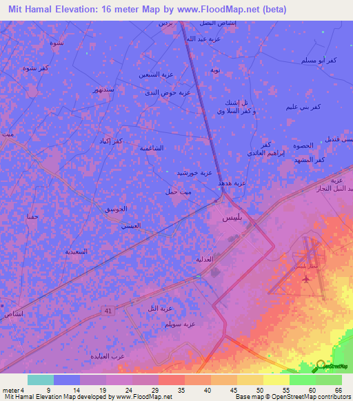 Mit Hamal,Egypt Elevation Map